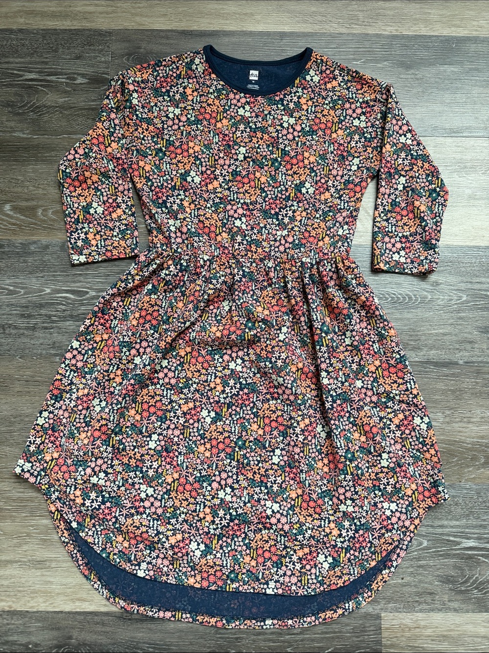 Tea Collection Navy Floral Dress with Coral, Pink and White Flowers